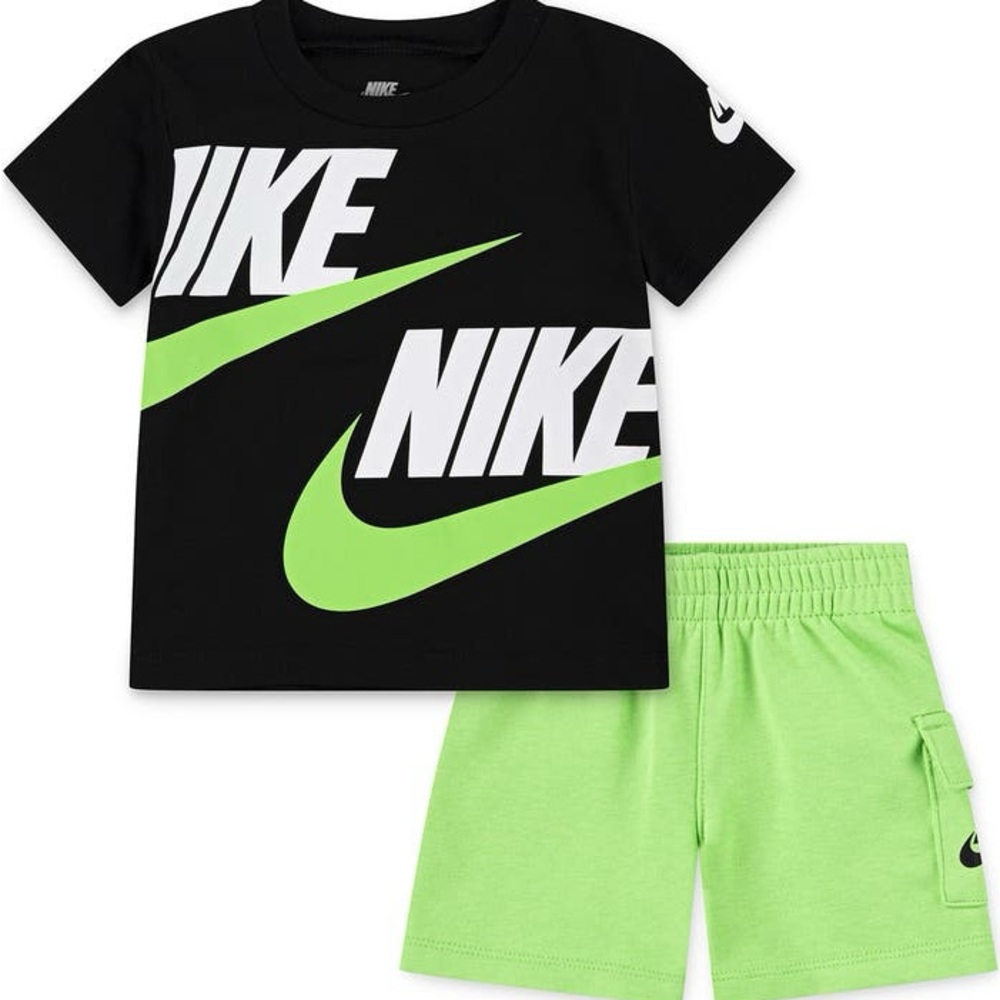 Nike Black Tee and Lime Green Shorts Set